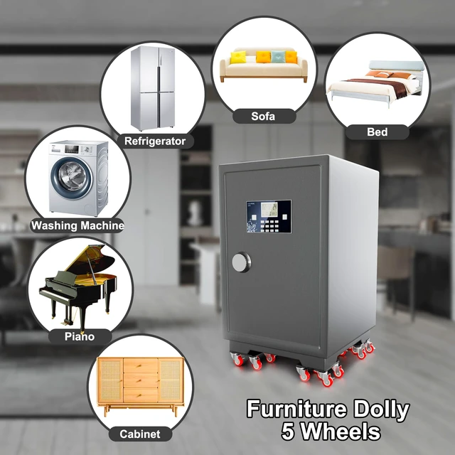 Alt view image 6 of 7 - 1,500 lb Capacity Furniture Dolly Set, 5.3-Inch Platforms, Red Carbon Steel Dollies Feature Five Quiet Wheels, Including Locking Casters, Plus a Pry Bar for Washers, Sofas and Cabinets
