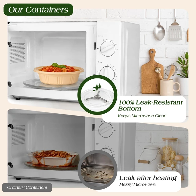 Alt view image 6 of 7 - 100 Piece (50 Pack) Meal Prep Bowl Containers with Lids, Cornstarch Round Food Containers for Lunch Salad Deli Soup, BPA Free Plant-based Take Out Containers Microwave & Freezer Safe, 16 oz
