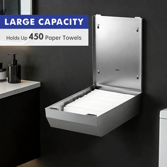 Alt view image 3 of 7 - Commercial Paper Towel Dispenser Wall Mount, Silver Brushed Stainless Steel, C-Fold Multifold Trifold Bathroom Paper Towel Holder, Ideal for Home, Kitchen, Bathroom