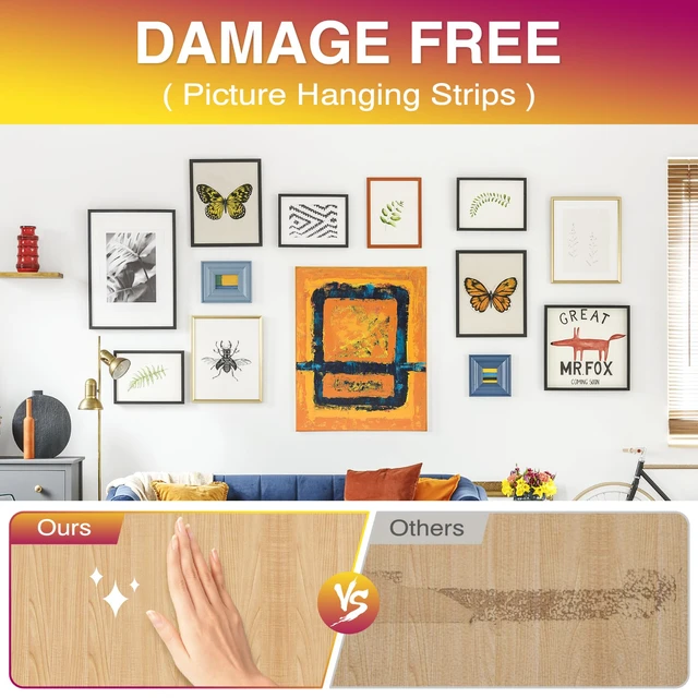 Alt view image 5 of 7 - Picture Hanging Strips Heavy Duty XL 32 Pairs Damage Free Hanging Picture Hangers, Removable Hook and Loop Wall Strips, Frame Stickers No Nails for Home Decor Wall Posters