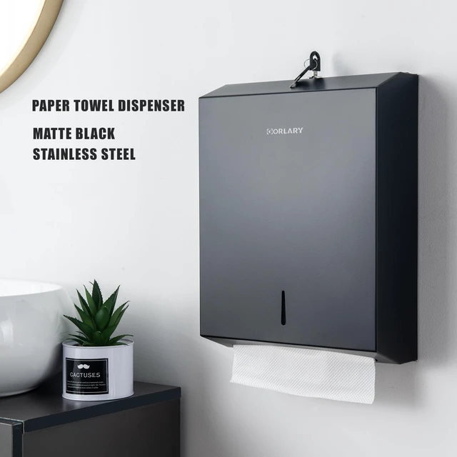 Alt view image 5 of 5 - Commercial Paper Towel Dispenser Wall Mount, Matte Black Fits C-Fold Multifold Trifold Paper Towels, Stainless Steel Dispenser with Lock, Touchless Hand Towel Holder for Bathroom