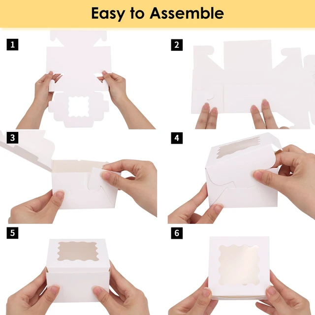 Alt view image 3 of 7 - 250pcs Small Cookie Boxes with Window, White Bakery Boxes, 4x4x2.5 Food-grade Treat Boxes, Dessert Boxes for Small Cookies, Treats, Desserts, Chocolate Covered Strawberries, Mini Cake
