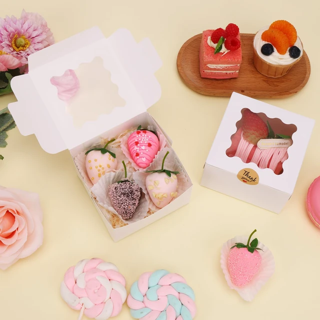Alt view image 4 of 7 - 250pcs Small Cookie Boxes with Window, White Bakery Boxes, 4x4x2.5 Food-grade Treat Boxes, Dessert Boxes for Small Cookies, Treats, Desserts, Chocolate Covered Strawberries, Mini Cake