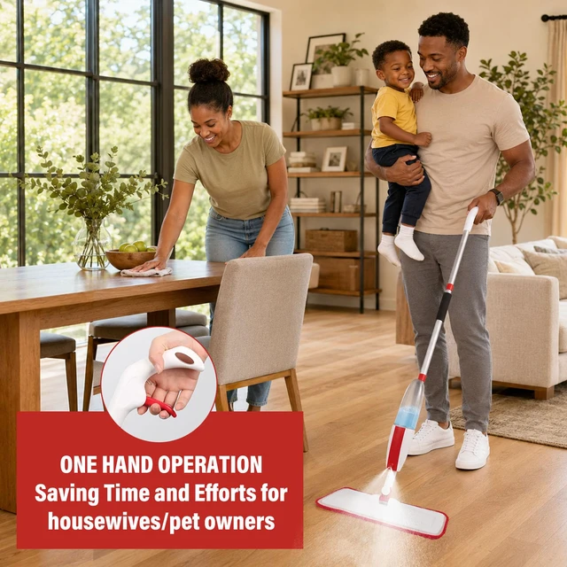 Alt view image 2 of 7 - Wet Spray Mop for Floor Cleaning with 14 oz Bottle & 2 Microfiber Pads Refillable bottle, washable pads, dry/wet use for home or commercial cleaning on hardwood, laminate, wood & ceramic floors