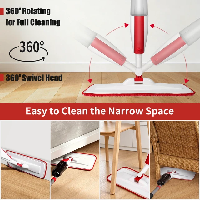 Alt view image 3 of 7 - Wet Spray Mop for Floor Cleaning with 14 oz Bottle & 2 Microfiber Pads Refillable bottle, washable pads, dry/wet use for home or commercial cleaning on hardwood, laminate, wood & ceramic floors