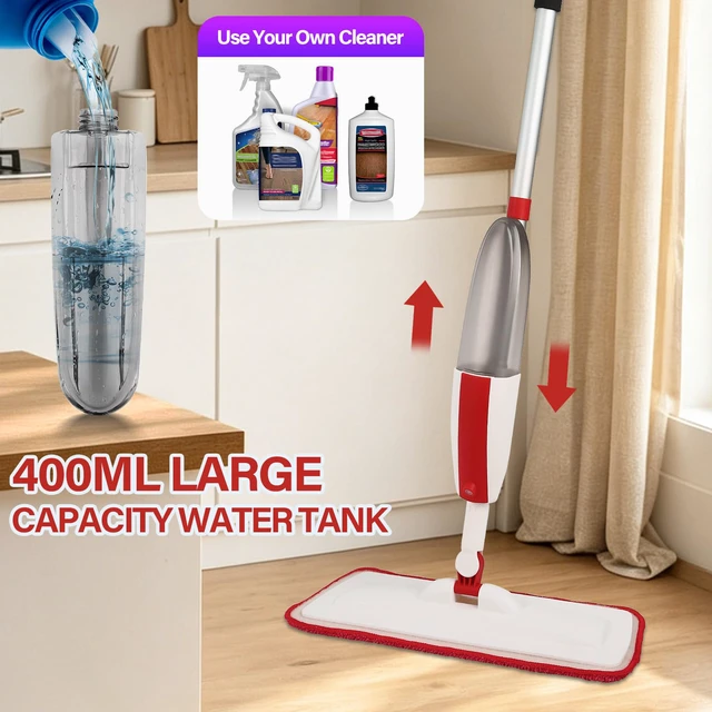 Alt view image 4 of 7 - Wet Spray Mop for Floor Cleaning with 14 oz Bottle & 2 Microfiber Pads Refillable bottle, washable pads, dry/wet use for home or commercial cleaning on hardwood, laminate, wood & ceramic floors