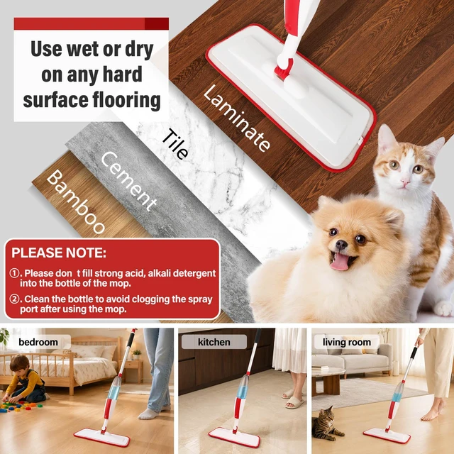 Alt view image 6 of 7 - Wet Spray Mop for Floor Cleaning with 14 oz Bottle & 2 Microfiber Pads Refillable bottle, washable pads, dry/wet use for home or commercial cleaning on hardwood, laminate, wood & ceramic floors