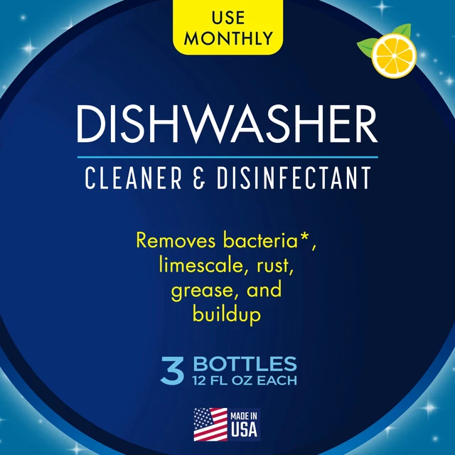 Alt view image 2 of 7 - Dishwasher Cleaner, Lemon Scent Deodorizer Liquid, 12 oz, 3-Pack Removes Limescale & Grease Deep Inside Jets, Helps Prevent Future Rust & Mineral Buildup, USA Made