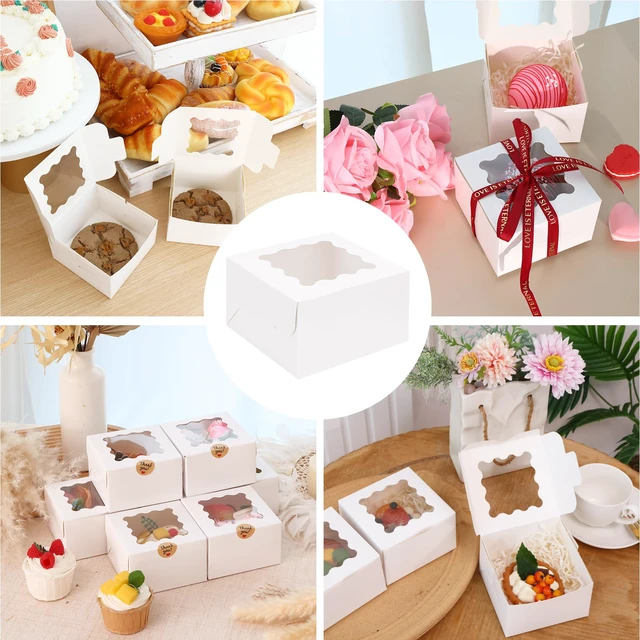 Alt view image 6 of 7 - 250pcs Small Cookie Boxes with Window, White Bakery Boxes, 4x4x2.5 Food-grade Treat Boxes, Dessert Boxes for Small Cookies, Treats, Desserts, Chocolate Covered Strawberries, Mini Cake