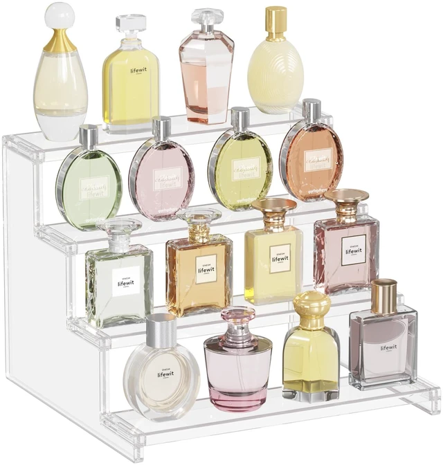 Main image of 12" Perfume Organizer, Cologne Stand Tool-Free Assembly, 1 Pcs Clear Display Riser Shelf for Makeup, Skincare, Nail Polish, Spice, Figure, Bedroom Bathroom Counter Storage Room Decor