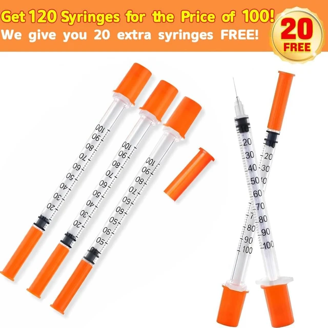 Alt view image 2 of 7 - 120 PACK U-100 Syringes, 31G 5/16" (8mm) 1ml/cc Disposable Syringe, Individual Wrapped, Lab Supplies