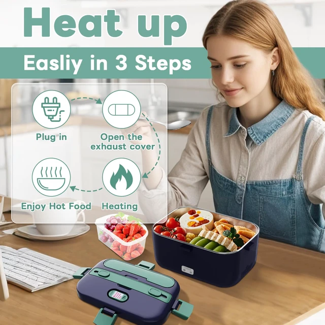 Alt view image 3 of 6 - Electric Lunch Box Food Warmer, 1.8L Heated Lunch Box for Adults 100W Fast Heating, Portable Food Heater for Car, Truck, Office, Work, Travel, Construction Site, Gifts, 12/24V/110-230V