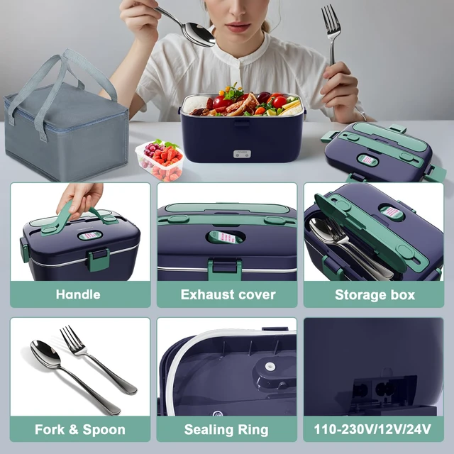 Alt view image 5 of 6 - Electric Lunch Box Food Warmer, 1.8L Heated Lunch Box for Adults 100W Fast Heating, Portable Food Heater for Car, Truck, Office, Work, Travel, Construction Site, Gifts, 12/24V/110-230V