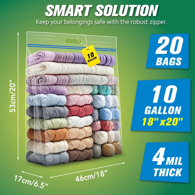 Alt view image 2 of 6 - 10 Gallon Large Storage Bags, 18 x 20 Resealable Clear Bags with Handle, Extra Large XL Heavy Duty for Clothes Pillow Travel Moving, Pack of 20