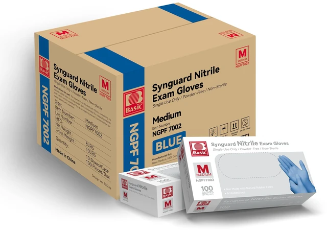 Main image of Basic Medical Blue Nitrile Exam Gloves - Latex-Free & Powder-Free - NGPF 7002 (Case of 1,000), Medium