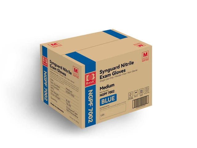 Alt view image 2 of 7 - Basic Medical Blue Nitrile Exam Gloves - Latex-Free & Powder-Free - NGPF 7002 (Case of 1,000), Medium