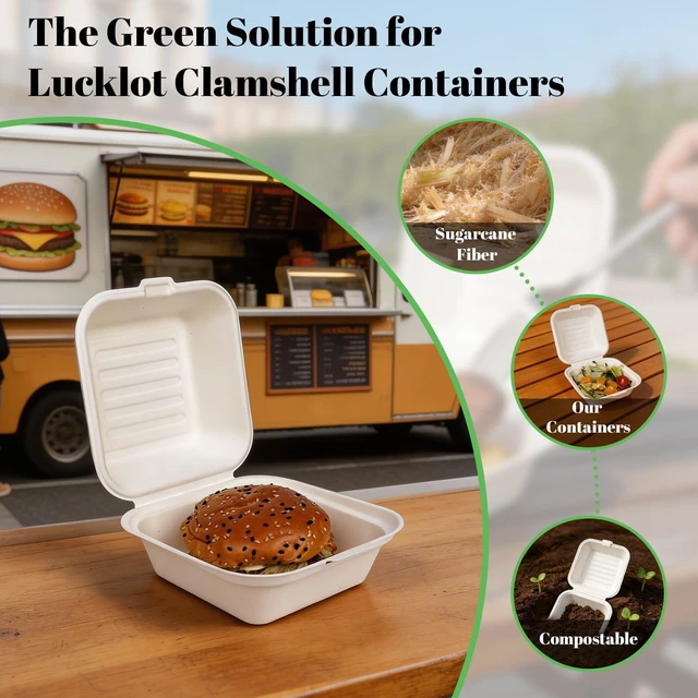 Alt view image 4 of 7 - 100 Pack 6×6 Inch White Compostable Bagasse Takeout Food Containers Small To Go Disposable Lunch Box, Eco-Friendly Biodegradable Clamshell Container with Lids, for Burger, Meals, Party, Picnic