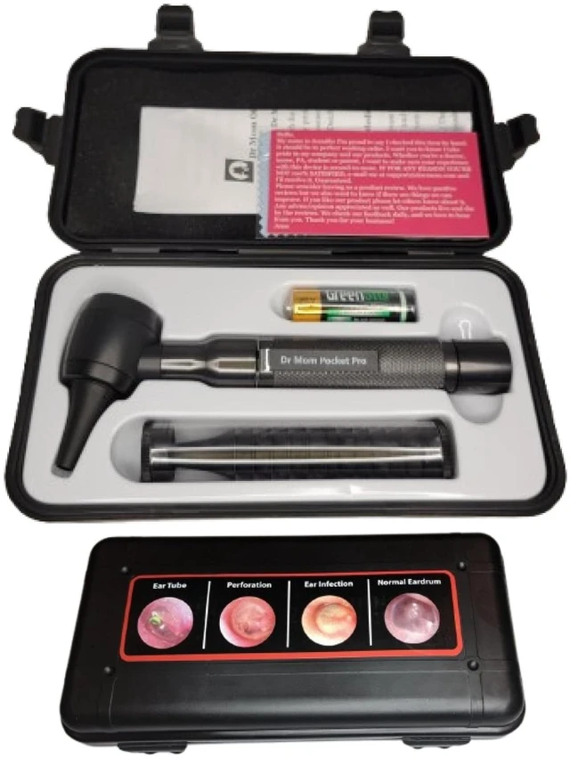 Main image of 4th Generation LED Pocket Pro Otoscope with Both Adult and Pediatric Disposable Specula Tips, Battery, and Protective Hard Plastic Case - Black