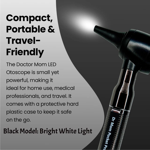 Alt view image 3 of 7 - 4th Generation LED Pocket Pro Otoscope with Both Adult and Pediatric Disposable Specula Tips, Battery, and Protective Hard Plastic Case - Black