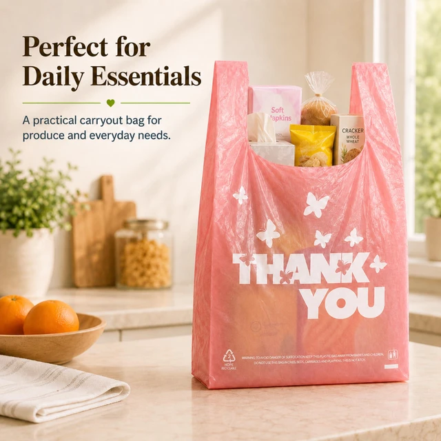 Alt view image 2 of 7 - PINK Thank you bags, 1000PCS T shirt bags, To Go Bags,Grocery bags, Reusable and Disposable,Perfect for Small Business,Take Out,Retails,11"x6"x21"(1000)
