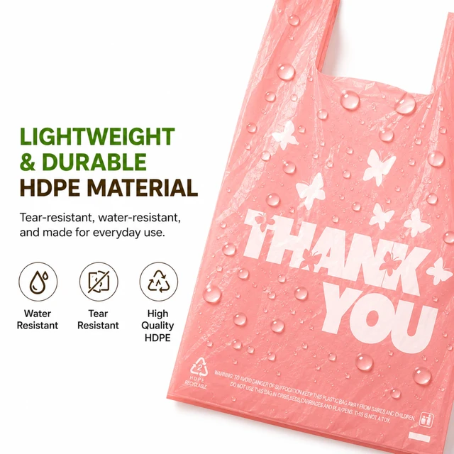 Alt view image 4 of 7 - PINK Thank you bags, 1000PCS T shirt bags, To Go Bags,Grocery bags, Reusable and Disposable,Perfect for Small Business,Take Out,Retails,11"x6"x21"(1000)