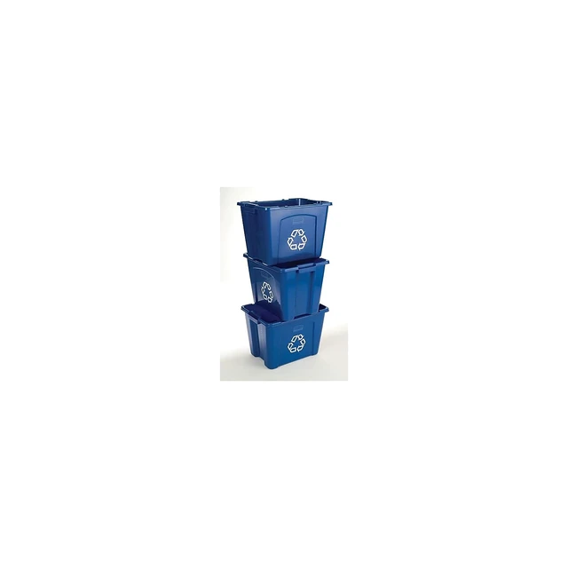 Alt view image 4 of 6 - Recycling Bin/Box, Stackable, 14 GAL, Blue, for Indoors/Outdoors/Garages/Homes/Commercial Facilities