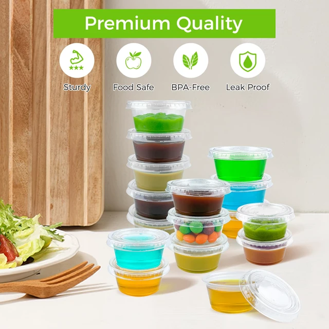 Alt view image 3 of 7 - 360 Set 2 oz Jello Shot Cups with Lids Sturdy & Food Safe Disposable Plastic Portion Condiment Dipping Sauce Cups, Small Containers for Salad Dressing