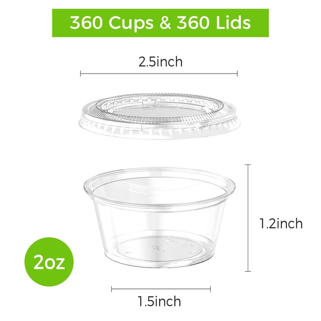 Alt view image 2 of 7 - 360 Set 2 oz Jello Shot Cups with Lids Sturdy & Food Safe Disposable Plastic Portion Condiment Dipping Sauce Cups, Small Containers for Salad Dressing