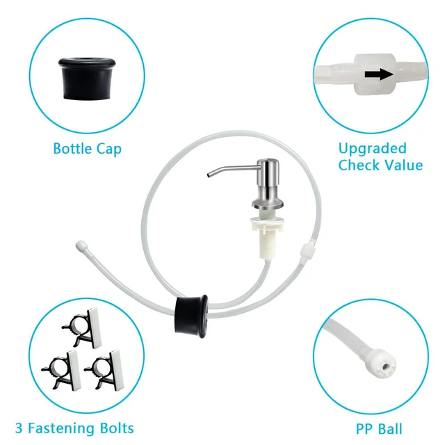 Alt view image 4 of 7 - Soap Dispenser for Kitchen Sink, Brushed Nickel Countertop Soap Dispenser Pump, 47" Silicone Extension Tube Connect to The Soap Bottle Directly, Say Goodbye to Frequent Refills (Brushed Nickel)