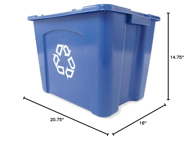 Alt view image 6 of 6 - Recycling Bin/Box, Stackable, 14 GAL, Blue, for Indoors/Outdoors/Garages/Homes/Commercial Facilities