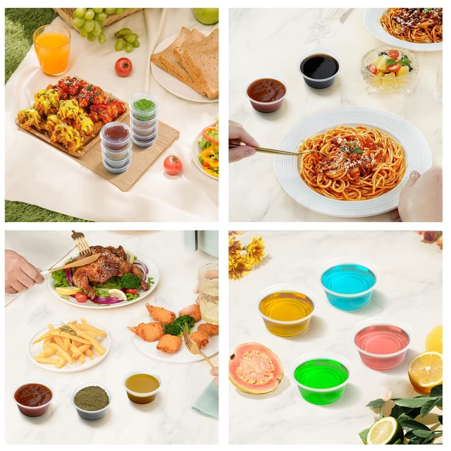 Alt view image 7 of 7 - 360 Set 2 oz Jello Shot Cups with Lids Sturdy & Food Safe Disposable Plastic Portion Condiment Dipping Sauce Cups, Small Containers for Salad Dressing