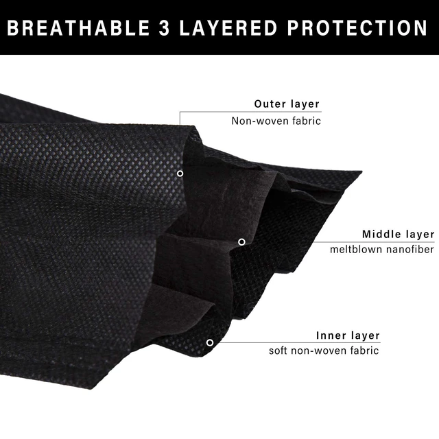 Alt view image 3 of 7 - 200 PCS Black Disposable Face Mask 3 Ply Protection Face Masks