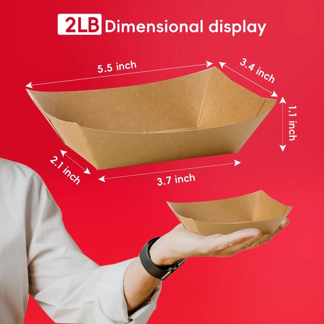 Alt view image 2 of 7 - 2lb Paper Food Trays, 250 Pack Disposable Paper Boat, Serving Boats for Gameday, Food Holder Trays for Snacks French Fries Nachos Hot Dog Tacos BBQ Party