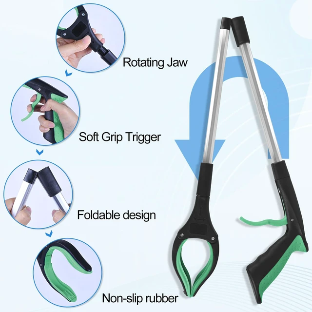 Alt view image 3 of 7 - 6 Pack 32 Inch Commercial Trash Grabber for Elderly Assist, Heavy Duty Lightweight Reacher with Ergonomic Handle & Non-Slip Grip, Multi-Use Outdoor Home Garden Cleanup Mobility Aid ToolGreen)