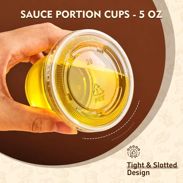 Alt view image 3 of 7 - 100 Sets - 5 oz Jello Shot Cups with Lids, Portion Cups, Clear Disposable Plastic Jello Shot Cups for Meal Prep, Salad Dressing, Soufflé, Portion Containers