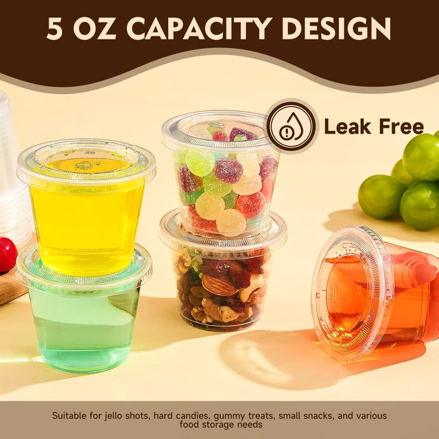 Alt view image 5 of 7 - 100 Sets - 5 oz Jello Shot Cups with Lids, Portion Cups, Clear Disposable Plastic Jello Shot Cups for Meal Prep, Salad Dressing, Soufflé, Portion Containers