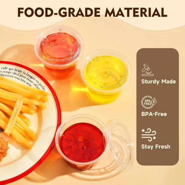 Alt view image 6 of 7 - 100 Sets - 5 oz Jello Shot Cups with Lids, Portion Cups, Clear Disposable Plastic Jello Shot Cups for Meal Prep, Salad Dressing, Soufflé, Portion Containers