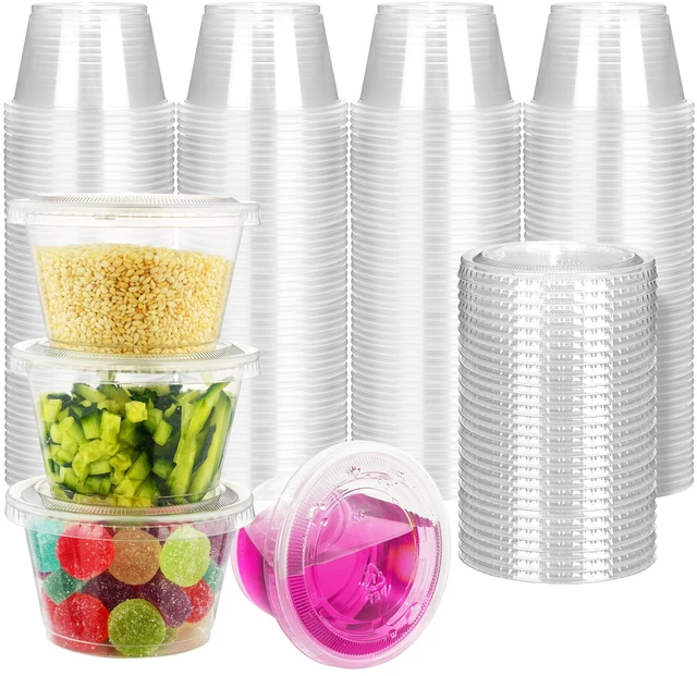 Main image of 100 Sets - 4 oz Jello Shot Cups with Lids, Portion Cups, Clear Disposable Plastic Jello Shot Cups for Meal Prep, Salad Dressing, Soufflé, Portion Containers