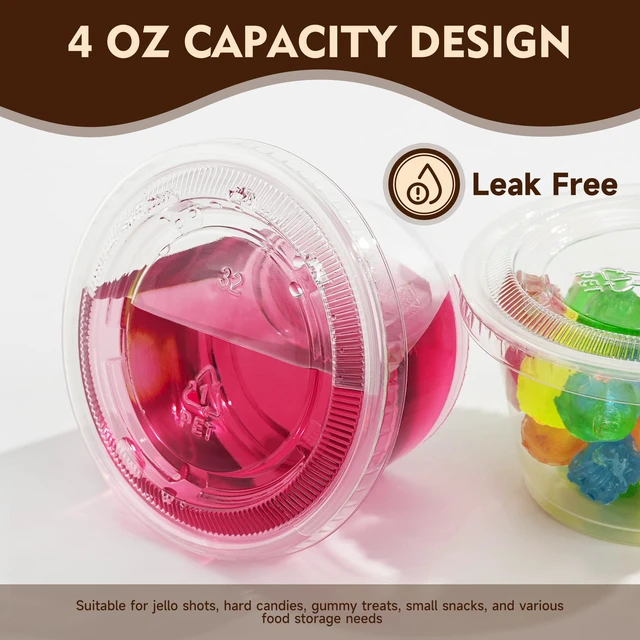 Alt view image 5 of 7 - 100 Sets - 4 oz Jello Shot Cups with Lids, Portion Cups, Clear Disposable Plastic Jello Shot Cups for Meal Prep, Salad Dressing, Soufflé, Portion Containers