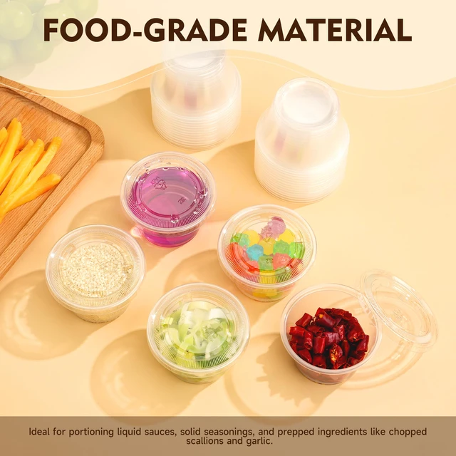 Alt view image 6 of 7 - 100 Sets - 4 oz Jello Shot Cups with Lids, Portion Cups, Clear Disposable Plastic Jello Shot Cups for Meal Prep, Salad Dressing, Soufflé, Portion Containers