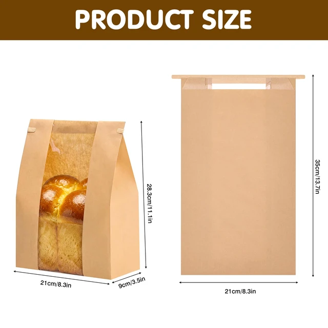 Alt view image 2 of 7 - 240pcs Bread Bags for Homemade Bread with Tab, 13.7x8.3x3.5In No Stickers, Clear Front Window, Tin Tie Tab, Large Paper Sourdough Bread Bags for Home & Business Use