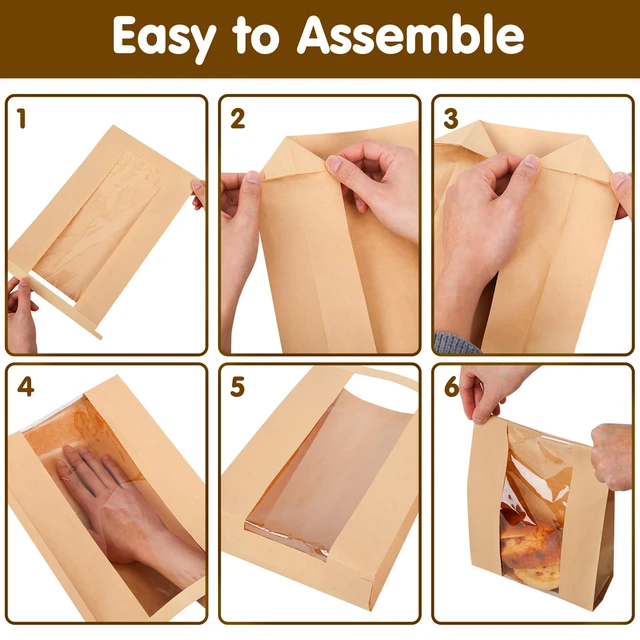 Alt view image 3 of 7 - 240pcs Bread Bags for Homemade Bread with Tab, 13.7x8.3x3.5In No Stickers, Clear Front Window, Tin Tie Tab, Large Paper Sourdough Bread Bags for Home & Business Use