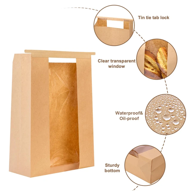 Alt view image 4 of 7 - 240pcs Bread Bags for Homemade Bread with Tab, 13.7x8.3x3.5In No Stickers, Clear Front Window, Tin Tie Tab, Large Paper Sourdough Bread Bags for Home & Business Use