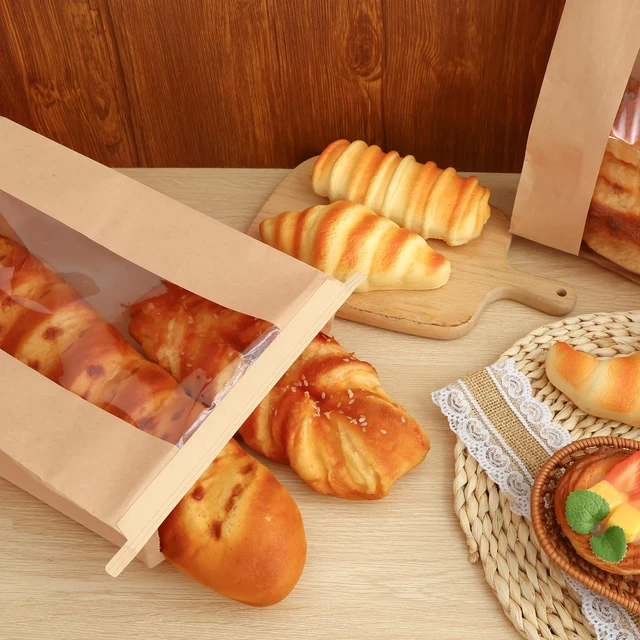 Alt view image 6 of 7 - 240pcs Bread Bags for Homemade Bread with Tab, 13.7x8.3x3.5In No Stickers, Clear Front Window, Tin Tie Tab, Large Paper Sourdough Bread Bags for Home & Business Use