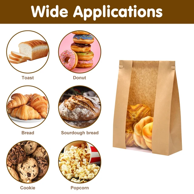 Alt view image 5 of 7 - 240pcs Bread Bags for Homemade Bread with Tab, 13.7x8.3x3.5In No Stickers, Clear Front Window, Tin Tie Tab, Large Paper Sourdough Bread Bags for Home & Business Use