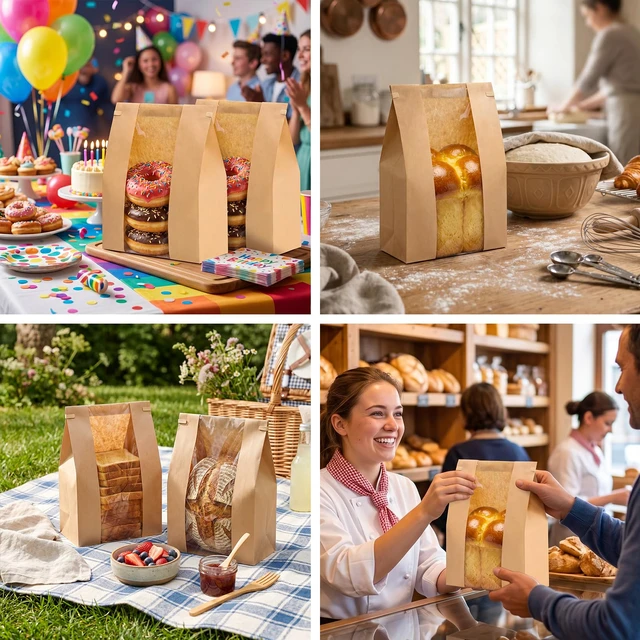 Alt view image 7 of 7 - 240pcs Bread Bags for Homemade Bread with Tab, 13.7x8.3x3.5In No Stickers, Clear Front Window, Tin Tie Tab, Large Paper Sourdough Bread Bags for Home & Business Use