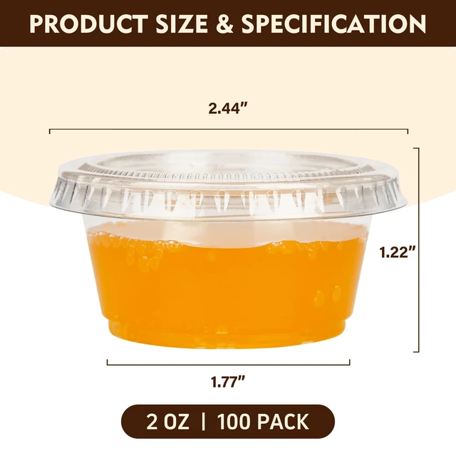 Alt view image 3 of 7 - 200 Sets - 2 oz Jello Shot Cups with Lids, Clear Disposable Plastic Cups for Meal Prep, Salad Dressing, Soufflé, Portion Containers