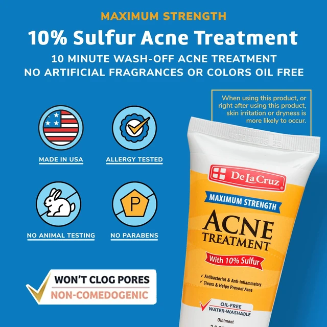 Alt view image 2 of 7 - 10% Sulfur Ointment, Face Acne Treatment, 2.6oz tube (2 Pack) Maximum Strength Sulfur Acne Treatment, Helps Clear Pimples, Antibacterial & Anti-inflammatory, Non-Comedogenic, Made in USA