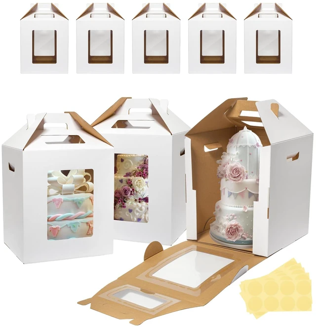 Main image of 8 Pack Tall Cake Boxes for Tier Cakes 12x12x14 Inch with Window Large Tierd Bakery Take Out Transport Container with Handle, Disposable Layer Baking Carrier for Wedding, Birthday, Party