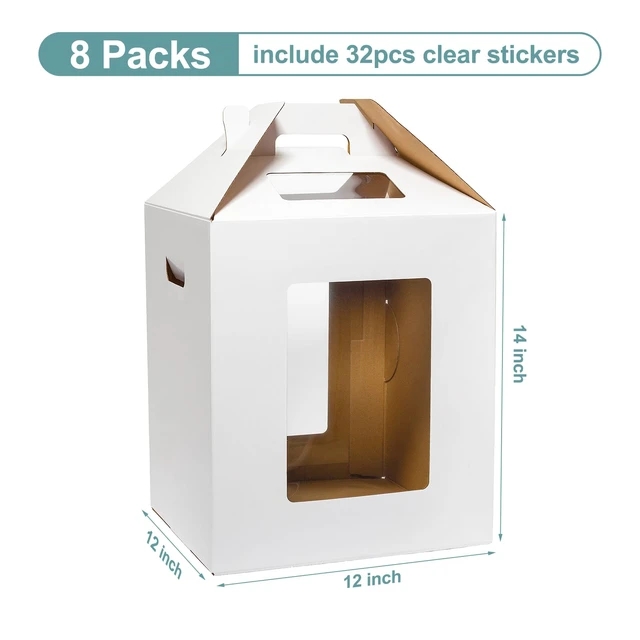 Alt view image 2 of 6 - 8 Pack Tall Cake Boxes for Tier Cakes 12x12x14 Inch with Window Large Tierd Bakery Take Out Transport Container with Handle, Disposable Layer Baking Carrier for Wedding, Birthday, Party